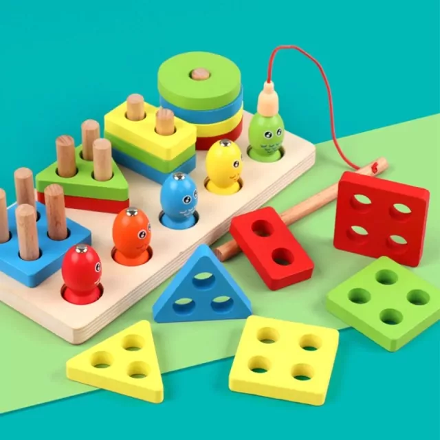 Four Column Geometric Shape Sorter with Magnetic Fishing Game