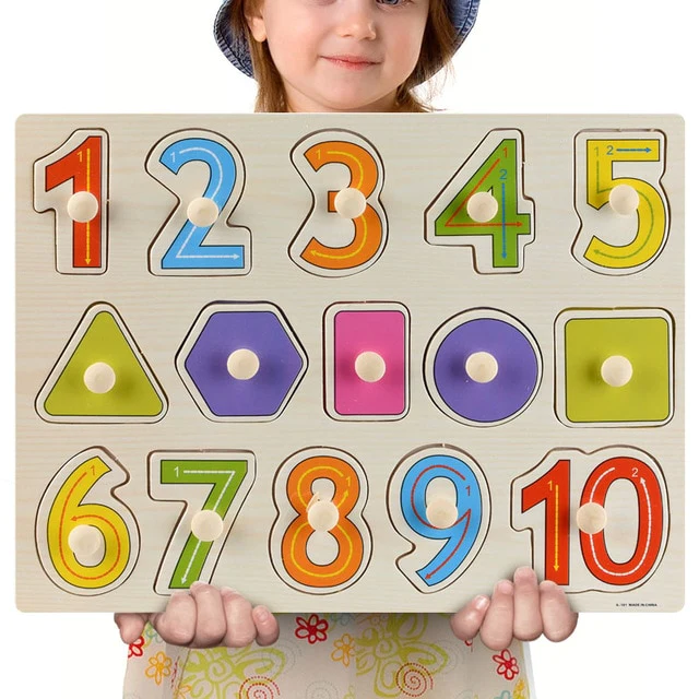 Wooden Number and Shape Puzzle with knobs