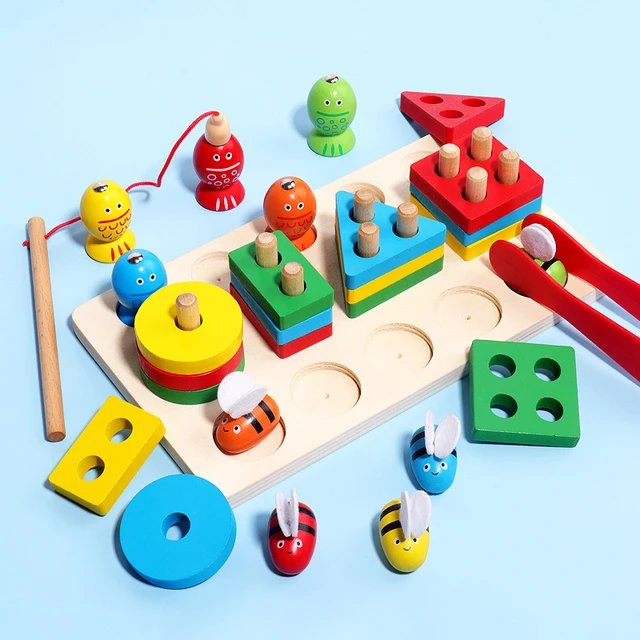 3 in 1 Wooden Toy: 4 Column, Fishing and Bee Clipping 3 in 1 Wooden Toy: 4 Column, Fishing and Bee Clipping