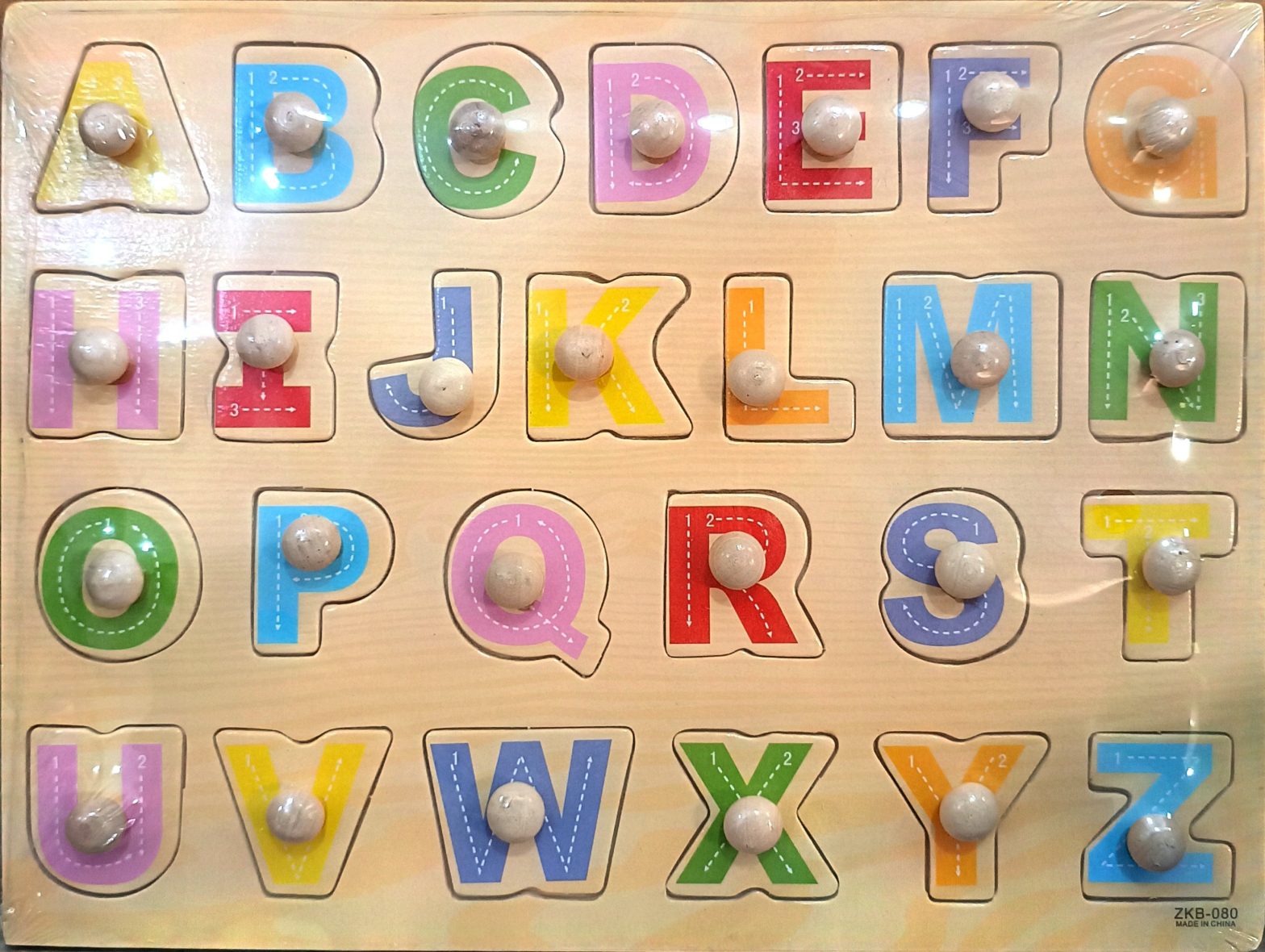 Capital Letters ABC Wooden Peg Puzzle – Printed Board