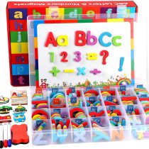 253 PCS Magnetic Letters and Numbers Kit with Double-Sided Magnetic Board and Storage Box